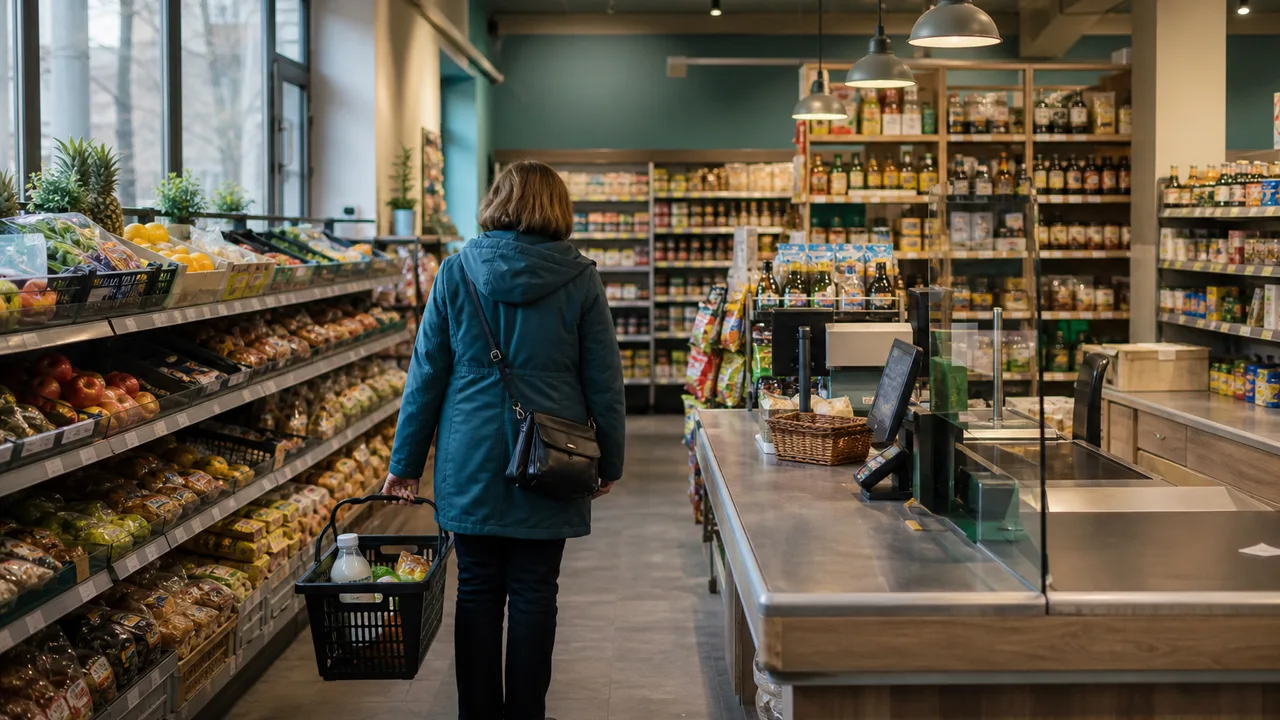 Покупатель в продуктовом магазине у дома